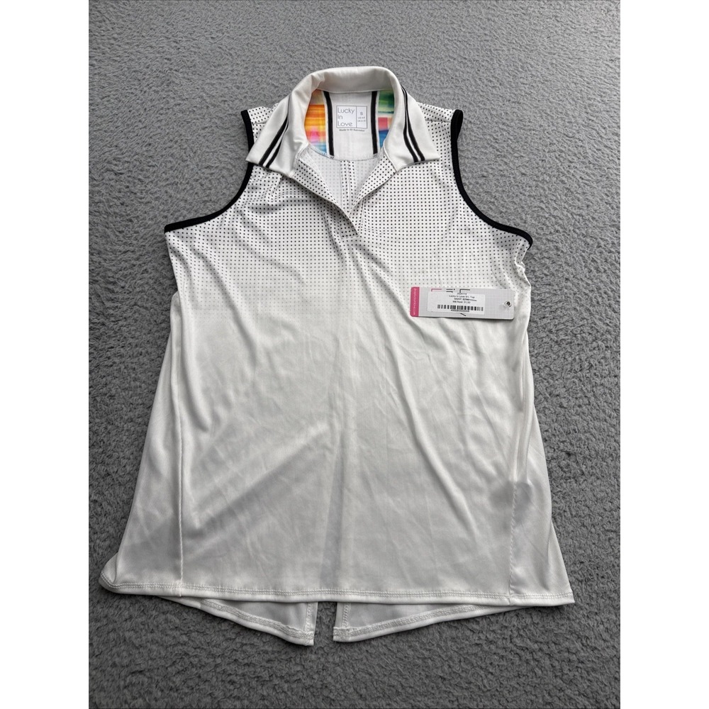 Lucky in Love Golf Top Womens Small Sleeveless Shirt White Tennis GT170-W85110